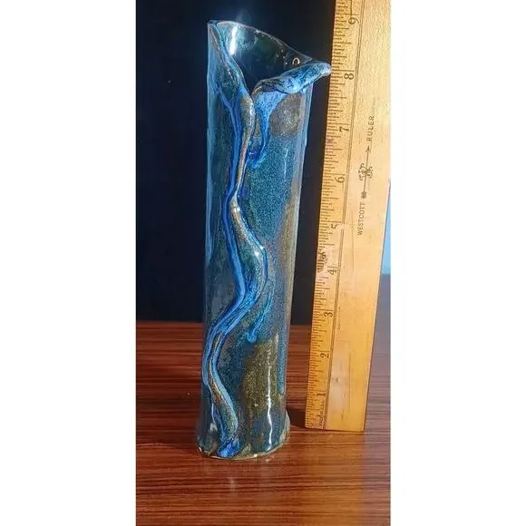 Inspired Art Dripping Blue Expression Vase Waterfall Effect 9 Inch Tall - Picture 7 of 15